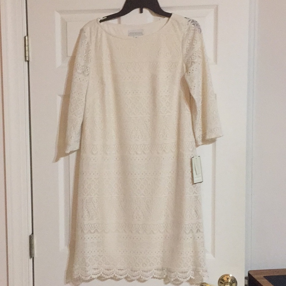 Dana Buchman quarter sleeve lace cream dress - Picture 1 of 1